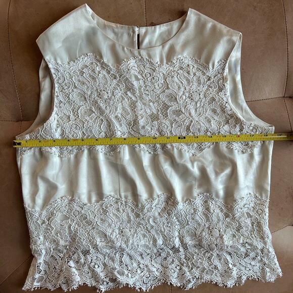 Silk Lace Blouse Vintage 90s Sleeveless Romantic Bridal Victorian Top M - Picture 9 of 10